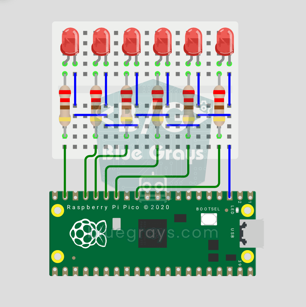 Raspberry Pi Pico Knight Rider LED Scanner (6 LED Avanti-Indietro, GP9 ↔ GP14)