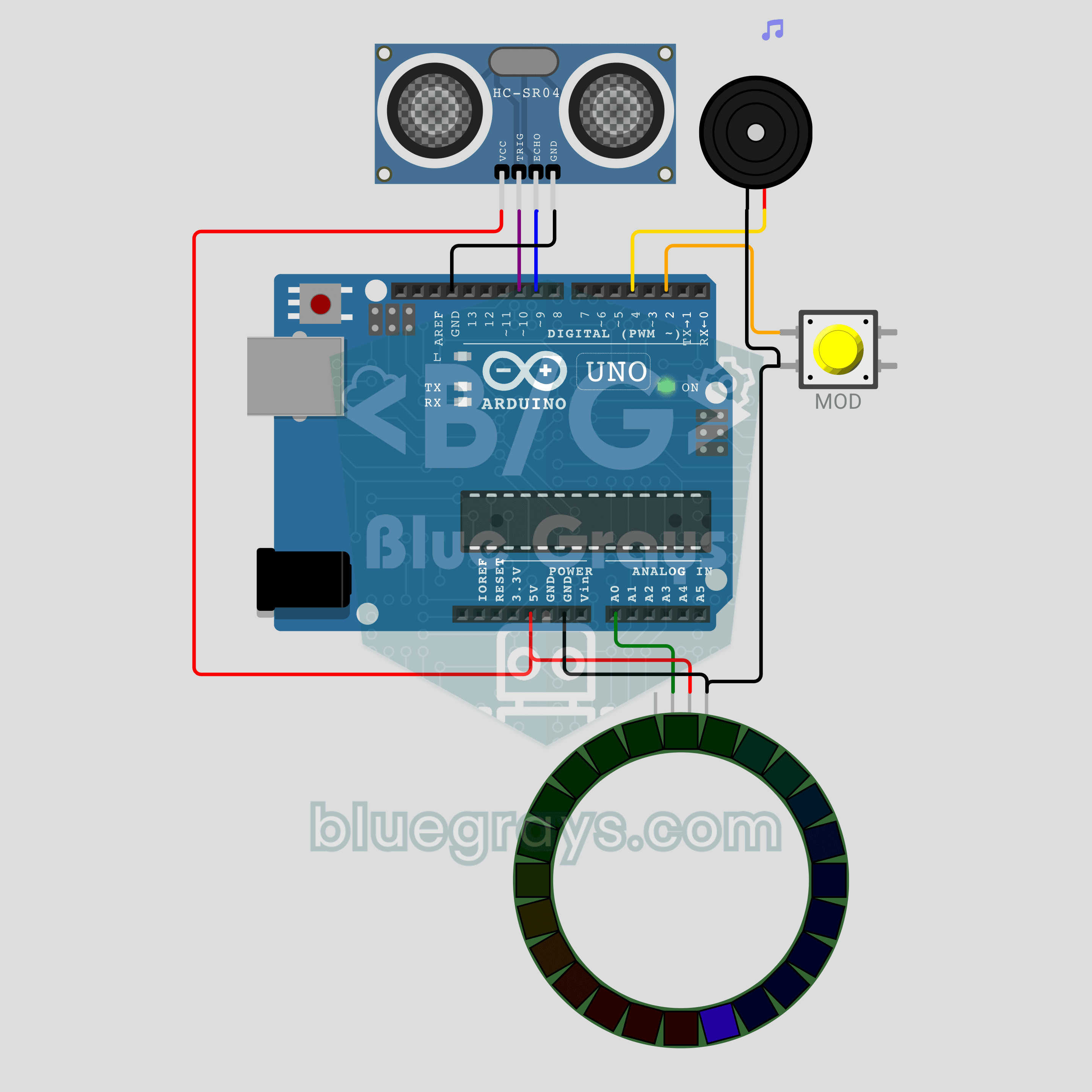 Theremin a Ultrasuoni con Arduino (HC-SR04 + Anello NeoPixel + Buzzer)